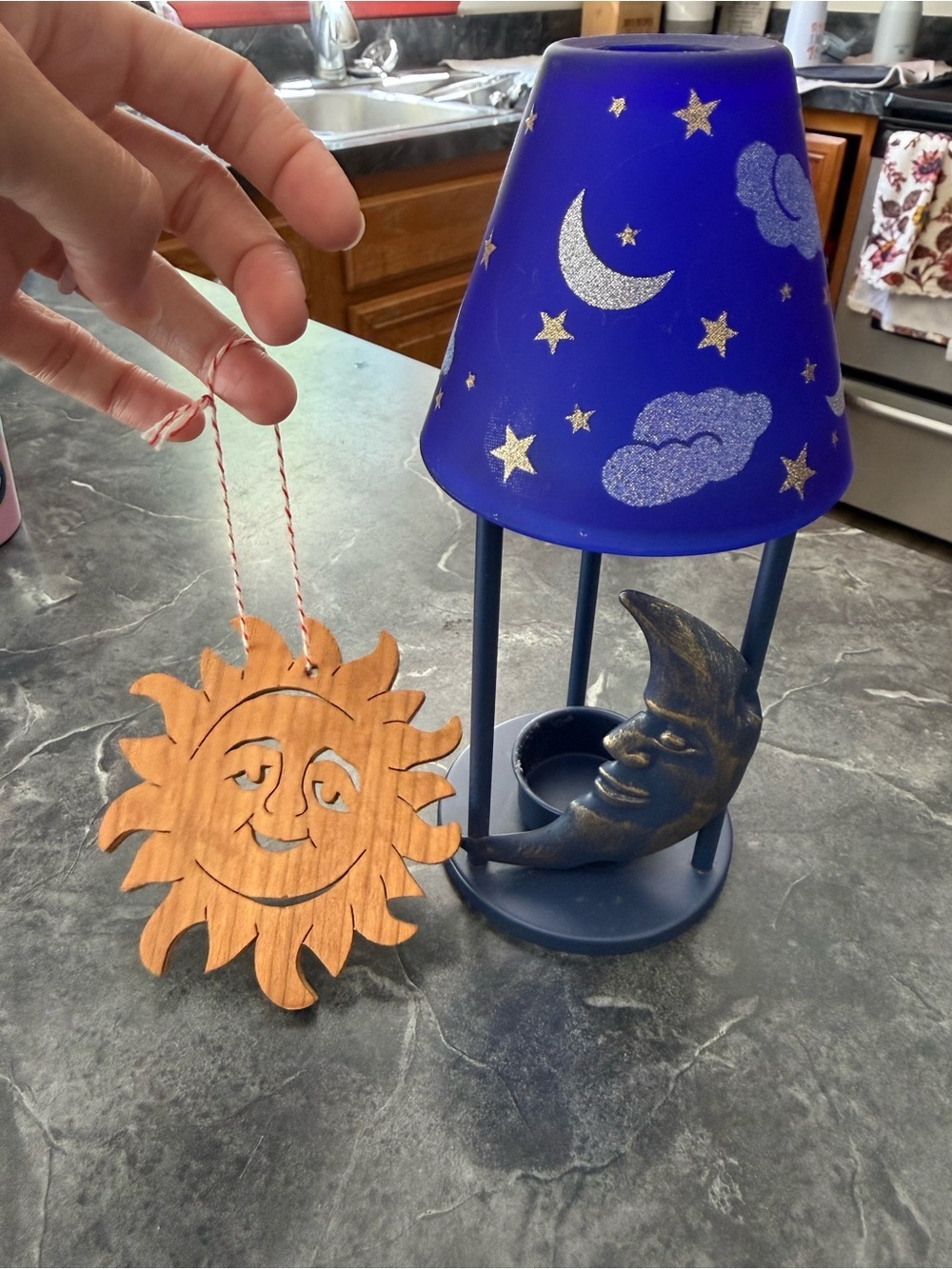 Vintage Celestial Sun Moon Star Mini Tea Light Holder Groovy Hippie Boho VTG